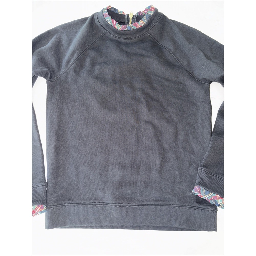 J CREW MERCANTILE HO273 Black Tartan‎ Plaid Ruffle Neck Pullover Sweatshirt XXS